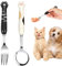 Cosysparks Pet Spoon and Pet Food Fork, Cute Paw Dog Food Fork Pet Feeding Spoon Stainless Steel Pet Cutlery 2 Piece (Black and white)
