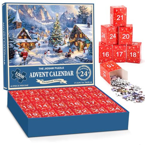 Adventskalender 2025 JigsawPuzzles-70 x 50 cm-1008 Teile,Adventskalender Jigsaw Puzzles für Erwachsene und Kinder,Weihnachten Puzzles Weihnachts Geschenk für Jungen,Mädchen(P)