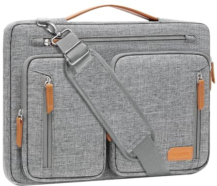 MOSISO Protección 360 Bolso Hombro para Portátil, 15-15,6 Pulgadas Bolsos Ordenador Compatible con MacBook Pro 16 HP Dell, Apertura Lateral Bandolera con 5 Bolsillos Accesorios&Cinturón, Gris