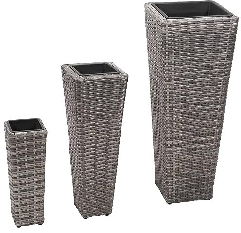 LAPOOH Garten-Hochbeet 3-TLG Palettenrahmen, Hochteich, Gemüsebeet, Kräuterregal Balkon, Blumenbeet, Kräuterspirale, Tomatenbeet, Pflanzhochbeet, Poly Rattan Grau