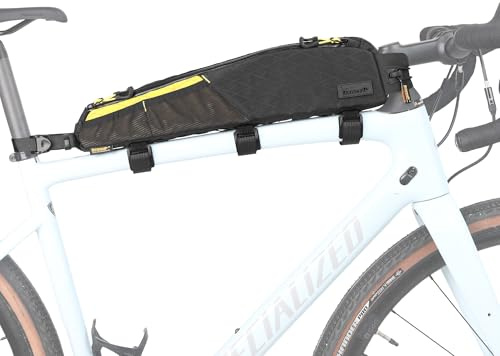 Rhinowalk Väska för cykelramen fram, vattentät cykelväska, 2,1 l, cykeltillbehör, nätfickor med dubbla sidor, för MTB, vägcykel, cykling, pendling och utomhusäventyr