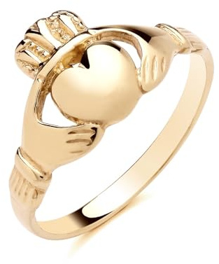 Old English Jewellers 9ct Yellow Gold on Silver Irish Celtic CLADDAGH Ring size K to S Love Loyalty & Freindship (K)
