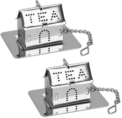 2 Sets Estate Shaped Tea Infuser with Drip Tray, Tea Ball Strainer Infuser for Loose Leaf Tea and Mulling Spices, Stainless Steel Tea Filter (Silver)