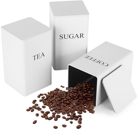 smtfcty Juego de 3 botes de almacenamiento para té, café y azúcar, 1000 ml, juego de recipientes de metal con tapa hermética, latas de almacenamiento decorativas para el hogar y la cocina