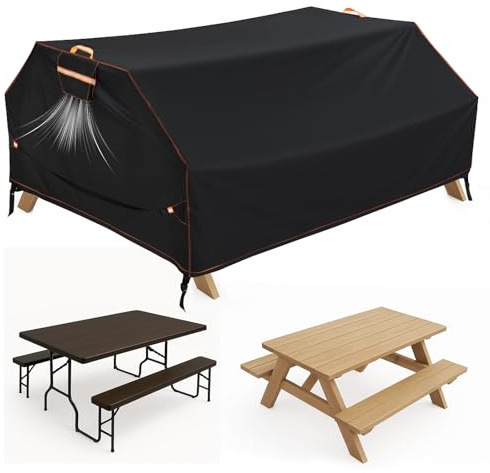 Housse de table de pique-nique en tissu Oxford 420D résistant au vent et aux UV - 177,8 / 183 cm - Noir