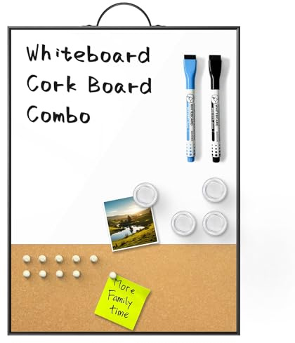 ANLIOTE Whiteboard Cork Noticeboard Combo with Handle, Aluminium Frame