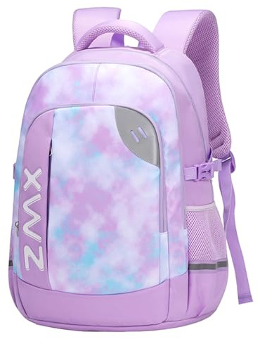 Amythe Mochila Escolar Adolescentes Niñas 8 a 15 Años Grande 46L, Morado | Impermeable Reflectante Ligero Ergonómico Morado Daypack Multi-Bolsillos Espacioso Resistente para Colegio Viaje Excursión