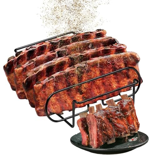 Generico Supporto per Costolette Barbecue,31.3x25.3cm Cestello per BBQ Rib Rack, per Bistecca,Supporto Bistecche E Costine per 4 Costolette di Ricambio Croccanti dalla Griglia E dal Forno