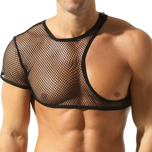 YOOBNG Men's Fishnet Crop Tops Mesh Tank Tops Sheer Undershirt Nightwear