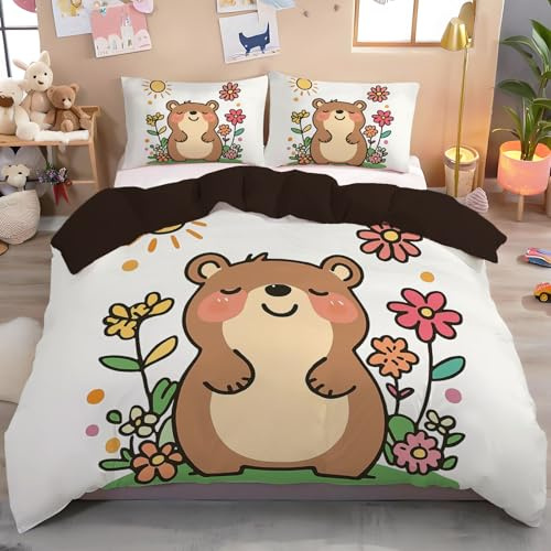 Double Duvet Cover, Cartoon Beaver Soft Breathable Bedding For Kids, Reversible Cute Animal Prints Quilt Cover With 2 Zippered Pillowcase 50X75Cm, 200 X 200 Cmwhite