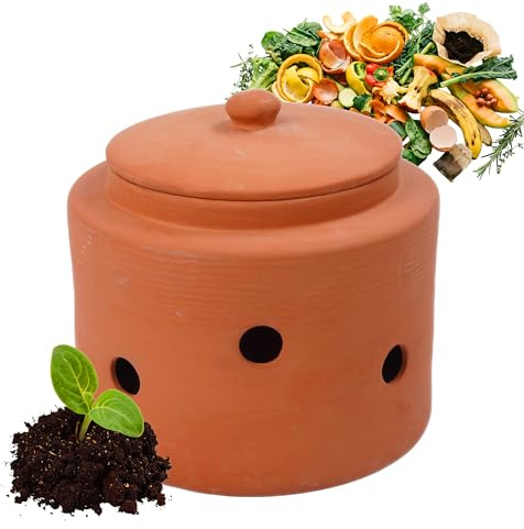 Vermicomposteur Relaxdays à enterrer, 5 L, bac à vers pour déchets de Cuisine, Couvercle, Jardin & Potager, Terre Cuite