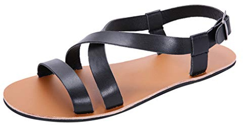 Générique Sandales Romaines En Cuir Noir Homme, Modèle Minimaliste Été Avec Sangle Croisée Et Boucle Tendances, Chaussures Décontractées Bout Ouvert Pour Plage Café Style De Rue