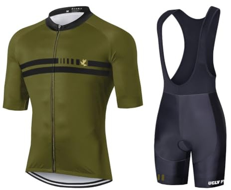 UGLY FROG 2026 Completo da Ciclismo Uomo, Abbigliamento da Ciclismo Estivo Maglia Maniche Corte + Salopette con Cuscino Traspirante e Asciugatura Rapida per MTB Bici Verde Taglia L