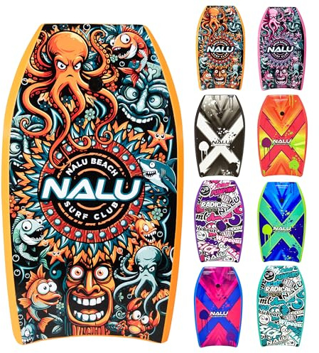Nalu Bodyboard with Leash 33/41 Body Board with Crescent Tail and XPE Core