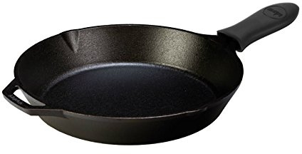 Lodge Seasoned Cast Iron Skillet with Hot Handle Holder (30 cm, Black Silicone) - 12 Inch Cast Iron Frying Pan with Silicone Hot Handle Holder (Black)