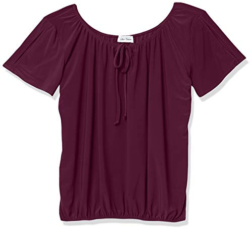 Star Vixen womens Star Vixen Women's Short/Slit Sleeve Keyhole-tie Peasant Top Bubble Hem Blouse, Plum, X-Large US