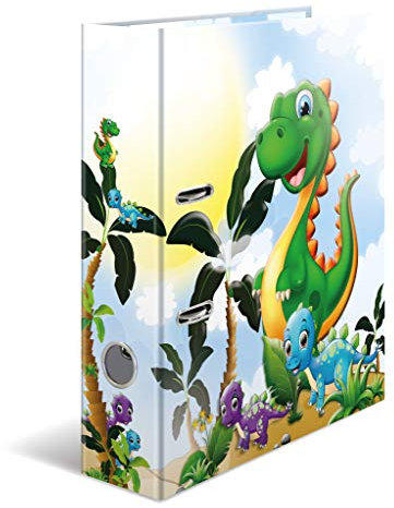 HERMA Ordner A4 Dino, 7 cm breit, Ringordner mit Kindergarten Dinosaurier Motiv, bunter Aktenordner mit Innendruck für Jungen, Mädchen und Kinder