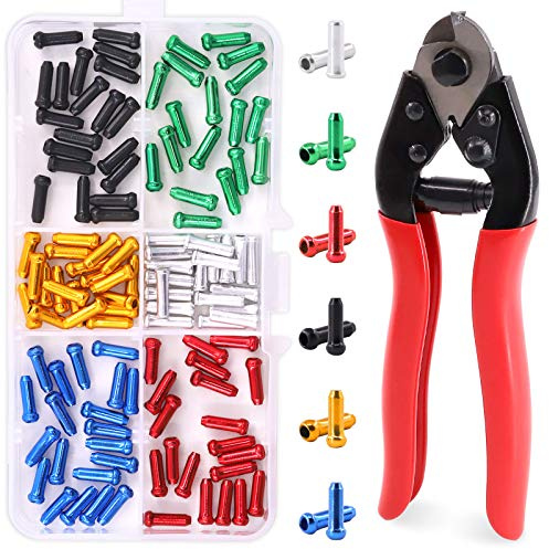 Glarks 121pcs vélo embouts de câble avec kit de coupe - câble 120pcs 6 couleurs embouts de câble de frein sertis avec câble en acier inoxydable Aircraft vélo coupe - câble jusqu'à 5/32 