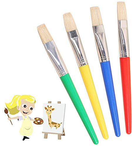 Pennelli per la pittura dei bambini, set di 4 pennelli per capelli a punta piatta per bambini, kit di pennelli artisti, per bambini, studenti, principianti e artisti, arte artigianale fai da te