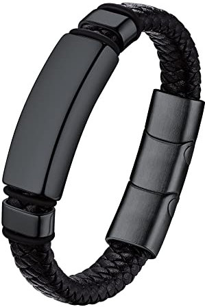 Bestyle Herrenarmband Leder Schwarz geflochten Echtleder Armbänder mit Magnetverschluss Männerschmuck verstellbare Lederarmband Armkette Armschmuck Accessoire, Schwarz