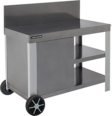 Cook'in garden - Desserte Nova 110 - Chariot avec Plan de Travail - Meuble sur Roulettes - Facile à Déplacer - Crédence, Caisson de Rangement, 2 Étagères, Gris