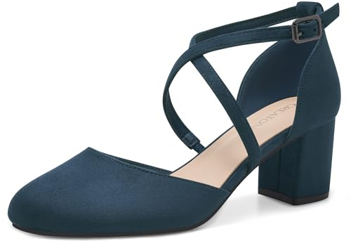 Greatonu Damer, bandrem, pumps, blockklack, pumps damer, höga klackpumps med korsrem och stängd spets – perfekt för bröllop och fester, blå, 41 EU