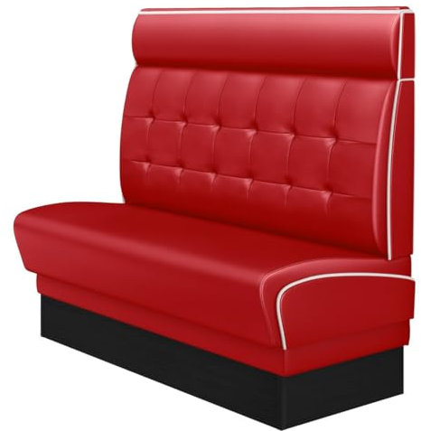 GGMMÖBEL Diner 2 | Dinerbank | B:H 180 x 123 cm | Chesterfield | Rot | Leder | Keder: Weiß | Sitzhöhe: 48 cm