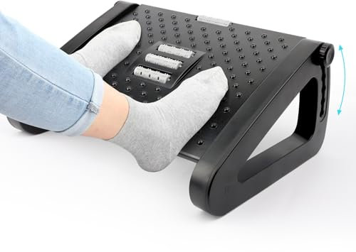 Verstellbarer Fußhocker für Schreibtisch, MXTIMWAN 6 Höhenverstellbare Fußbank, Ergonomischer Rutschfeste Fußablage mit Massagefunktion für Entlastet Bein, Knie und Rücken für Büro und Zuhause