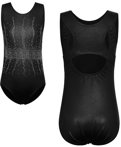 HUAANIUE Girls Long Gymnastics Leotard Sleeveless Ballet Leotard Dancing Kids Dress Sportwear 3-12Y Athletic Sports Clothes Gym Children Aerobics Costume Dancewear(Black,8A)
