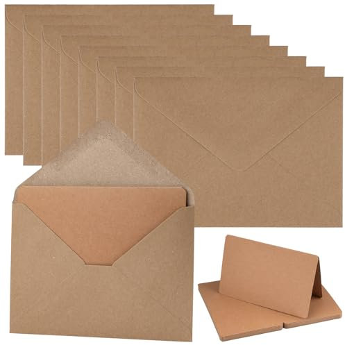 Ailvor Briefumschläge Kraftpapier mit Karten Blanko, 60er Set Umschläge Faltkarten, Blanko Karten zum Selbstgestalten, Kuvert Set für Grußkarten, Einladung, Geburtstagskarten, Dankeskarten(Braun)