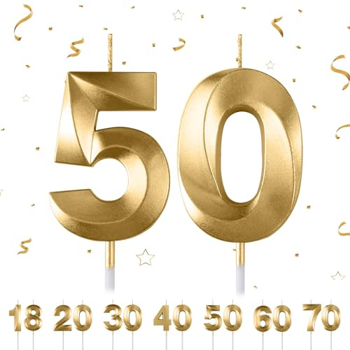 Bougies d'anniversaire avec chiffres pour gâteau, forme de diamant 3D, bougies de gâteau en forme de chiffre 18,20,30,40,50,60,70 paillettes (doré 50)