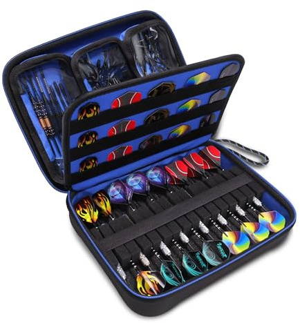 USA Gear XL Semi Hard Shell Dart Case - Storage Protective for 15 Piece Dart Set, Tips, Flights and Shafts, and More Accessories - Locking Foam Design for Soft and Steel Tips (Blue) - Case Only
