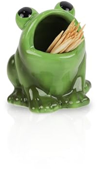 Servette Home Animal Themed Ceramic Toothpick Holders, Alligator, Bear, Frog and Turtle Designs (Frog)