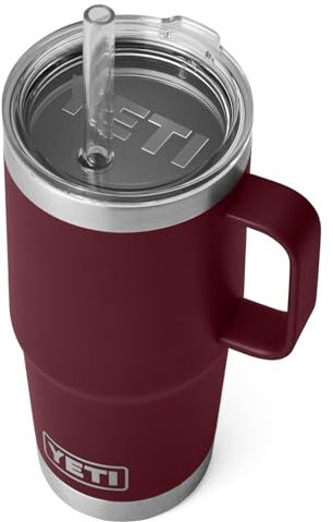 YETI Rambler Straw Mug, Stainless Steel Vacuum Insulated Mug with Stronghold Lid, Wild Vine Red, 25 oz (739 ml)