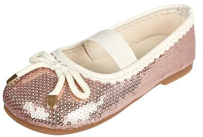QUNUNOIRE-Chaussures de Princesse Ballerines pour Filles avec Paillettes Mary Jane Chaussures Scintillantes pour Anniversaire, Fête, École, Activité Rose 26