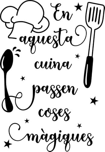 Soul Art Graphics, Vinilo de pared decorativo con frase 'En aquesta cuina...' Pegatina decorativa para pared cocina. Vinilo de corte (21x30cm)