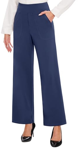 Desol breda tygbyxor dam eleganta, yogabyxor dam breda ben med fickor, palazzobyxor dam jazzpants, kan skäras till svarta affärsbyxor dam för affärer, fritid, sport, blå, L