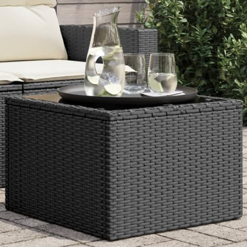 Xichuzi Gartentisch mit Glasplatte Schwarz 55x55x37 cm Poly Rattan, Gartentisch, Terrassentisch, Esstisch Garten, Gartenesstische, Gartenmöbel, Außentisch - 365969