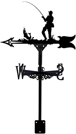 ANCNA-U Decorative Go Fishing Weathervane Metal Weather Vane European Style Direction Indicator Farm Scene Garden Art Deco with Metal Bracket Vane