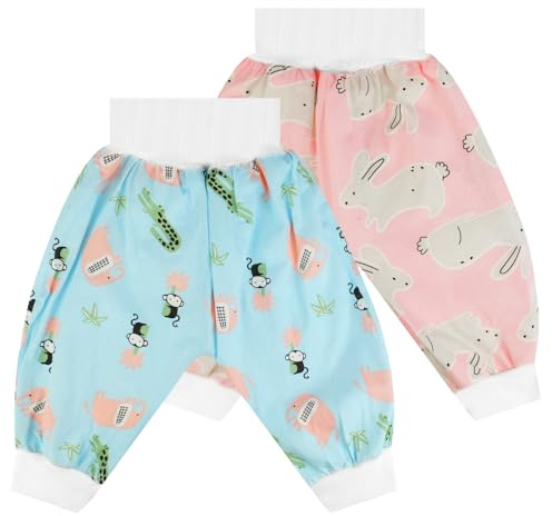 Aolso Pantalones de Entrenamiento Algodón para bebé, 2 Piezas Pantalones para Pañales Niñas Niños Reutilizables, Chica Ropa Interior para el Entrenamiento al Orinal para Bebé 3-5 Años(M-Rosa/Azul)