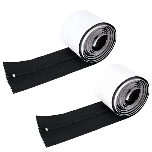 HJYDGJ 2 cremalleras impermeables e inoxidables, negras, autoadhesivas, 7,6 cm × 215 cm, resistentes al polvo, autoadhesivas, doble cremallera