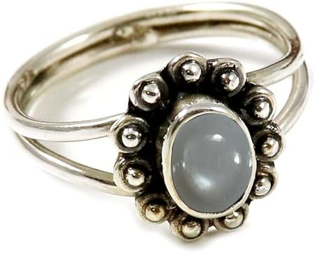 JEWELSTREZORO Bague en argent sterling 925 avec pierre précieuse faite à la main - Article cadeau pour homme et femme - TSR191AA, 61 (19.4), Métal précieux Pierre précieuse, Pierre de lune grise