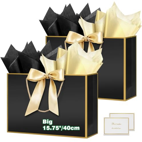 HONTIUS 15.75'' Sacchetti Regalo, Sacchetto Regalo Grande Grandi Maxi XXL, Busta regalo grande con Carta Velina e Carte，40*30*12.5cm Borsa Regalo per Nozze Natale Aziendale Festa Compleanno 2 Pezzi D
