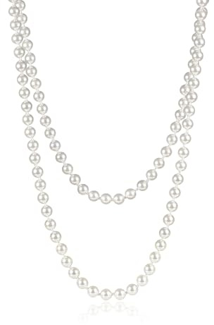 ZAVANA Collar largo de perlas para mujer, collares de 24, 34, 55 o 60 pulgadas de largo para mujer con perlas de concha blanca, Perla