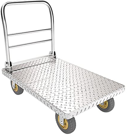 Chariot à plateforme en acier robuste avec poignée pliable – Diable à plateau roulant pour un rangement et un transport faciles, idéal pour la maison, le bureau et le déménagement d'entrepôt