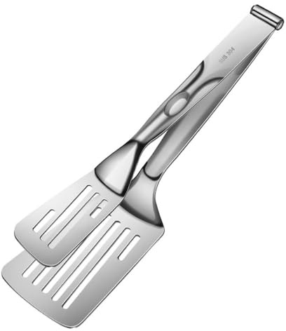 Pinze da Cucina 2 in 1, 11,8 Pinza Barbecue in Acciaio Inossidabile, Spatola per Friggere con Design Staccabile e Impugnatura Antiscivolo per Grigliare, Cucinare, Friggere