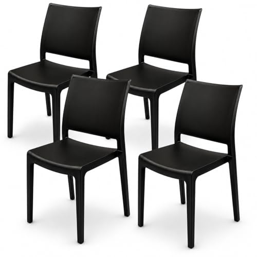 PALUPLUS Set 4 Sedie da Giardino in Polipropilene di colore Antracite, misura 47x48x80 cm, Sedia Impilabile Senza Braccioli per Esterno ed Interno -NIZZA687F -21,2