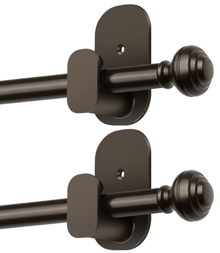 KAMANINA 2 Pack Curtain Rods No Drilling for Windows 16 to 30 Inches, 5/8 Inch Diameter Adjustable Single Curtain Poles with Adhesive Brackets, Bronze