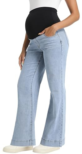 Foucome Women's Maternity Jeans Wide Leg | Over Bump, Stretchy, Baggy Pregnancy Denim Pants, Trendy Maternity Clothes