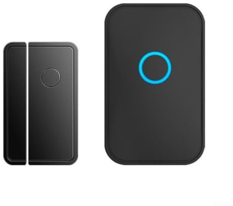 Tidgel Alarma inalámbrica con sensor de puerta, alarma de puerta con sensor de alcance de 20 metros, con 45 campanillas, 6 voces de bienvenida, rango interior de 10-20 m (negro)